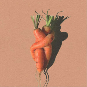 Samarreta unisex de mànega curta TINA Y TONA Abrazo zanahoria. 100% cotó orgànic GOTS. Serigrafiada. Carlota.