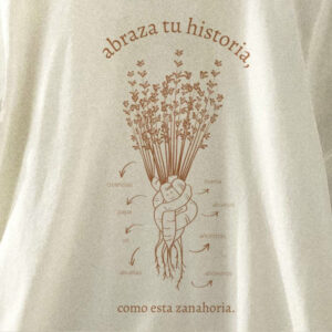 Samarreta unisex de mànega curta TINA Y TONA Abrazo zanahoria. 100% cotó orgànic GOTS. Serigrafiada. Serigrafia.